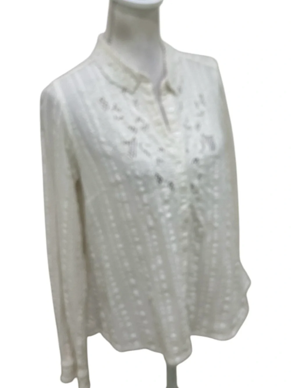 Free People Carter dobbie ivory Button-Front embroidered cotton blouse medium